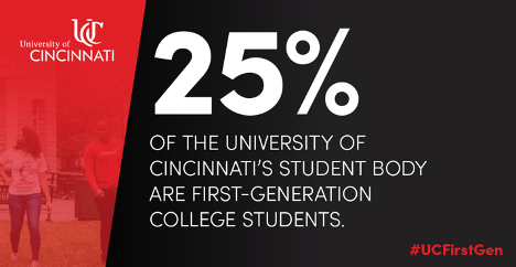 UC_CECH's tweet image. Did you know a quarter of the University of Cincinnati’s student body are first-gen? Learn more about how UC supports first-generation college students on.uc.edu/3mUfrsq. #UCFirstGen