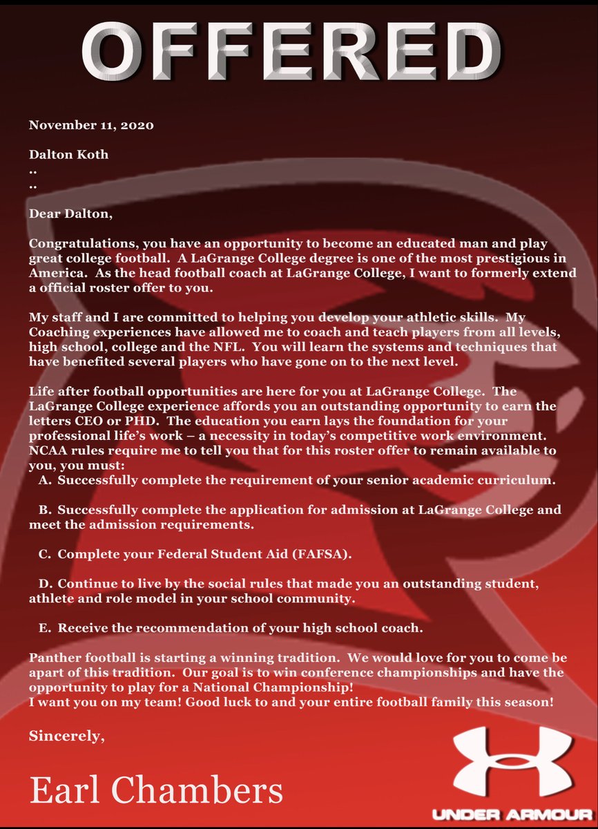 DaltonKoth's tweet photo. AWSOME to receive an offer from LaGrange College! 🏈🙌
@PrepstarFlorida @CoachEChambers @CoachDCreamer @RecruitGeorgia 
https://t.co/IUZylgBMat https://t.co/5HDw8XU1rF