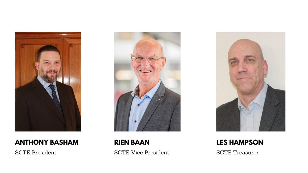 scte_Int's tweet photo. Many congratulations to Anthony Basham, re-elected as SCTE’s President, as well as Rien Baan (its new Vice President) and Les Hampson (the new SCTE Treasurer)! See https://t.co/5VlKSfmjR1 #SCTE #SCTECommittee https://t.co/I0tNARrN9A
