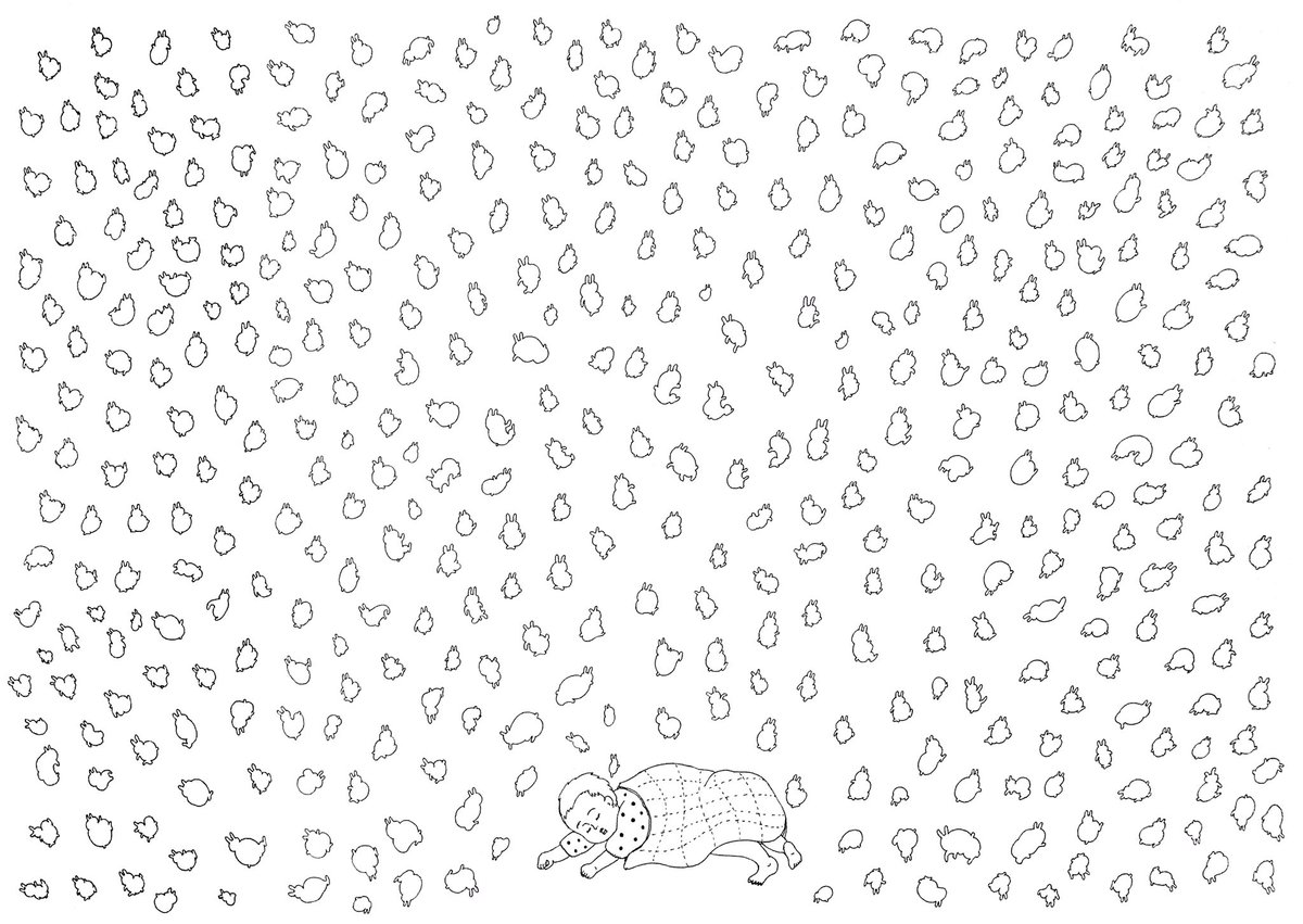 たまにこういうの描きたくなる。
寝息や寝言がふわふわ宙をただよう、我が子のお昼寝タイム。
ふわふわうさぎさんが一匹でもはじけると起きちゃうような気がして、そーっとそーっと過ごす時間。
#art #artistsontwitter #yukokimoto #artist #子育て #赤ちゃんのいる生活 #アートのある暮らし