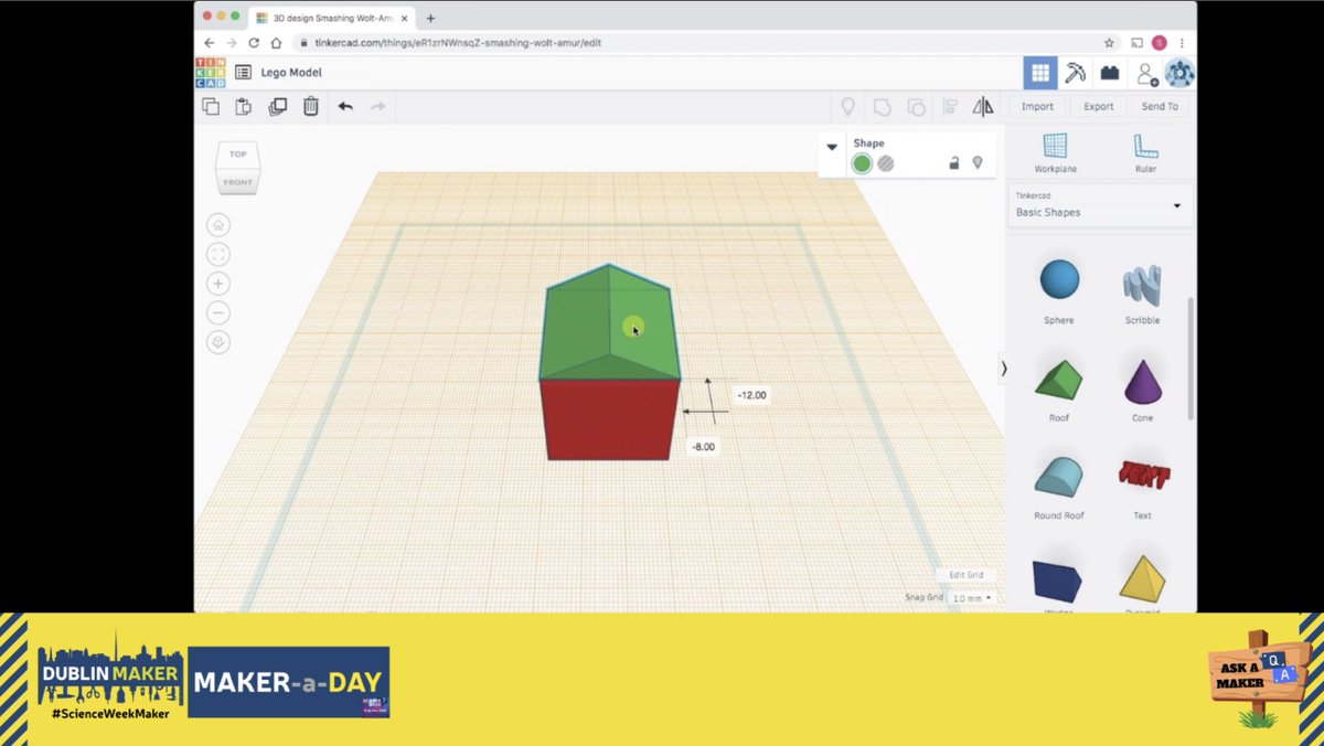 DublinMaker's tweet photo. Stuart is showing how to make a simple how from the shape library on @tinkercad.
🔴 Any 3D modelling questions, pop them on live-chat on https://t.co/aZE75yTbBP #ScienceWeekMaker #ScienceWeek #MakerADay @ScienceWeek https://t.co/LRK5TQV6Hj