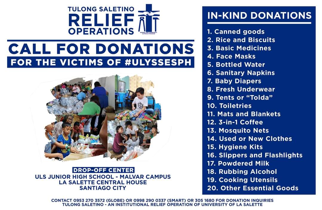 ULS_SEC's tweet photo. As approved by the ULS Administration
CALL FOR DONATIONS
We are then calling for donations to be distributed to severely affected areas of Santiago City and the rest of Isabela.
We will accept donations until the 19th of December. https://t.co/ysJ9esnpgt