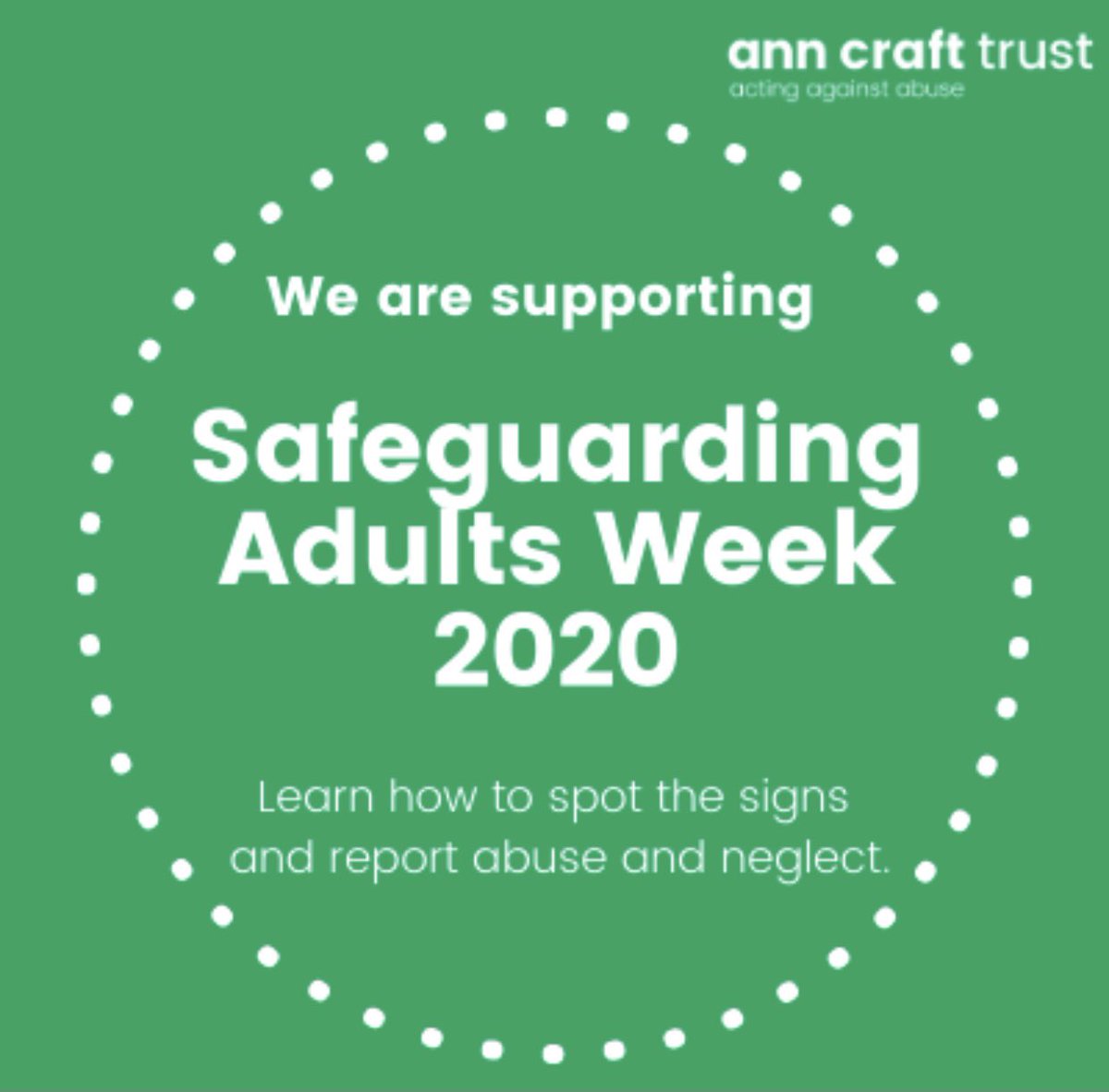 SashSafeguard's tweet photo. Next week we will be supporting #SafeguardingAdultsWeek hosted by the @AnnCraftTrust! Make sure to watch their page for updates and helpful resources throughout the week. https://t.co/IZmYaxF0br