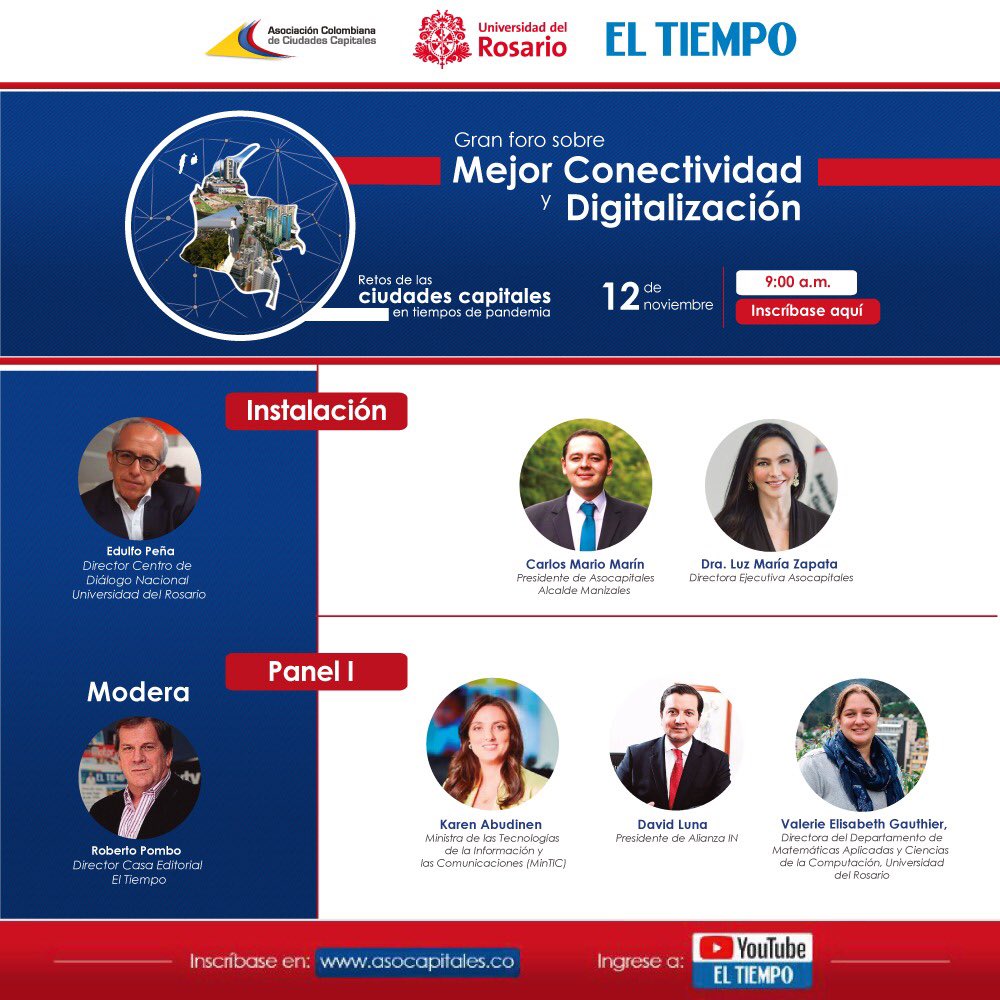 Asocapitales's tweet photo. #Recuerde‼️#Hoy a las 9:00 a.m. conéctese al #Foro “Mejor conectividad y Digitalización en las ciudades capitales”, en el que se plantearán los retos para mejorar la conectividad y digitalización.
#CapitalesConectadas Siga la transmisión aquí: https://t.co/DQyDTfbopQ 👈 https://t.co/5g2FPmNwMI