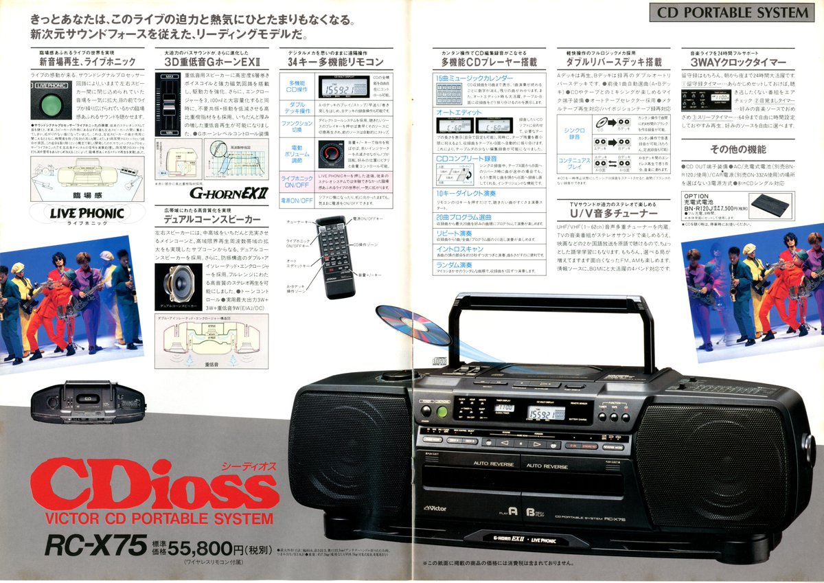 ビクター CDラジカセ 総合カタログ（1990.3）④ RC-X75とRC-X80 89年度