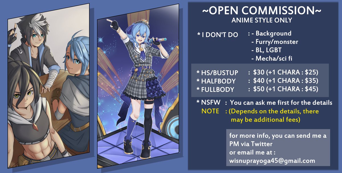 Himwi2's tweet photo. *PRICE UPDATED!*
Hello~
I open commission on twitter

For the commission details you can check here https://t.co/YkZcOCvcY5 or DM me here

Thank you~ ^^

#Commission #commissionsopen #commissions #CommissionSheet https://t.co/gk92wVjwyb
