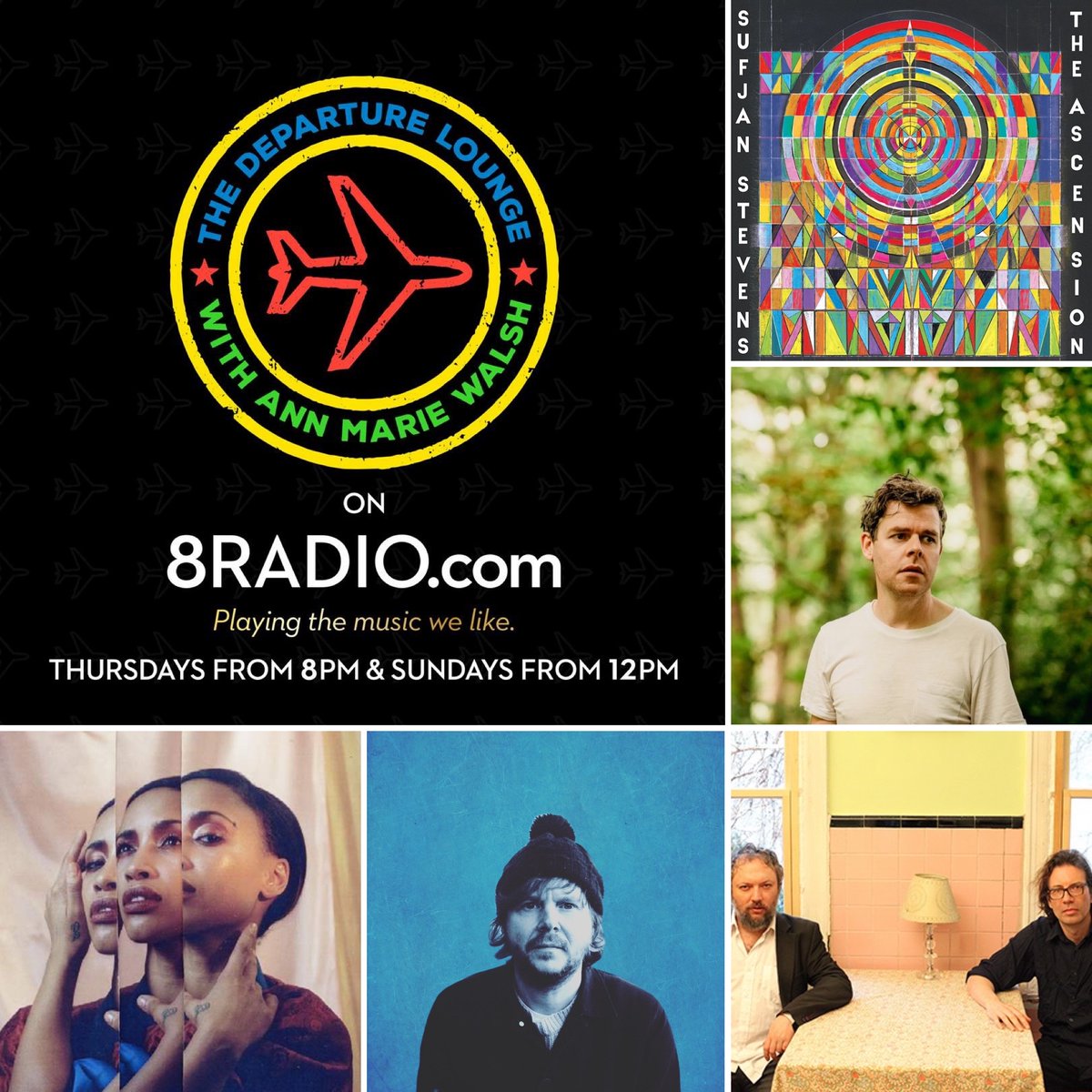 Tonight 8pm its Episode 350 of The Departure Lounge!  🎉 🥳 🎉 
This weeks  Featured album is Sufjan Stevens ‘The Ascension’ plus there’ll be tunes from  <a href="/olliecole/">oliver cole</a> <a href="/arboristmusic/">ARBORIST</a> <a href="/AugustWellsBand/">August Wells</a>  <a href="/zilla_eyesshut/">Zilla with her eyes shut</a> &amp; more !! #Try8Radio 
🎧➡️8Radio.com