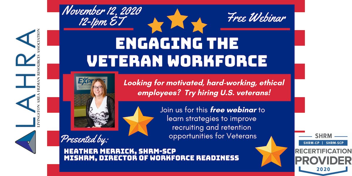 HRFlexTech's tweet photo. Whatever you're planning to do TODAY at 12 noon EST, this is it! Amazing speaker and very hot topic for employers! Please RT and join us by signing up here: https://t.co/u82ZYMIiuI
#VeteransDay2020 #veteranhiring #LAHRA @Dragon734 @TimSackett @TMWohlfield https://t.co/VVDE5ciYzl