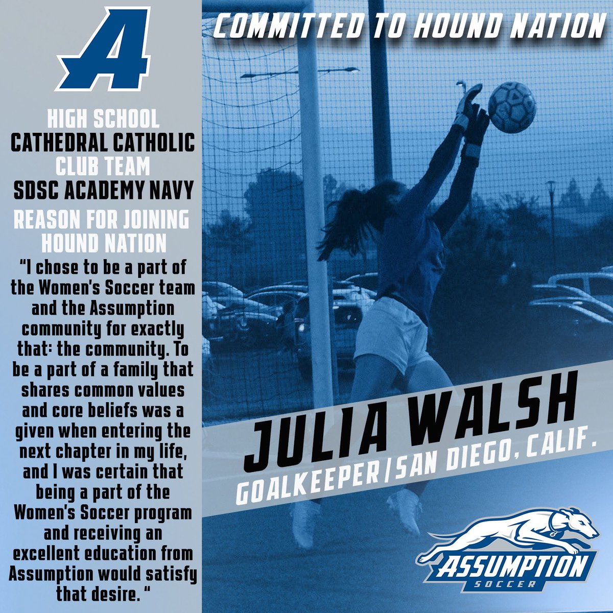 CoachGraceB's tweet image. Next up.. Excited to welcome Julia to #HoundNation 💙 #ClassOf2025 #NationalLetterOfIntent #SigningDay #NCAA #ne10embrace