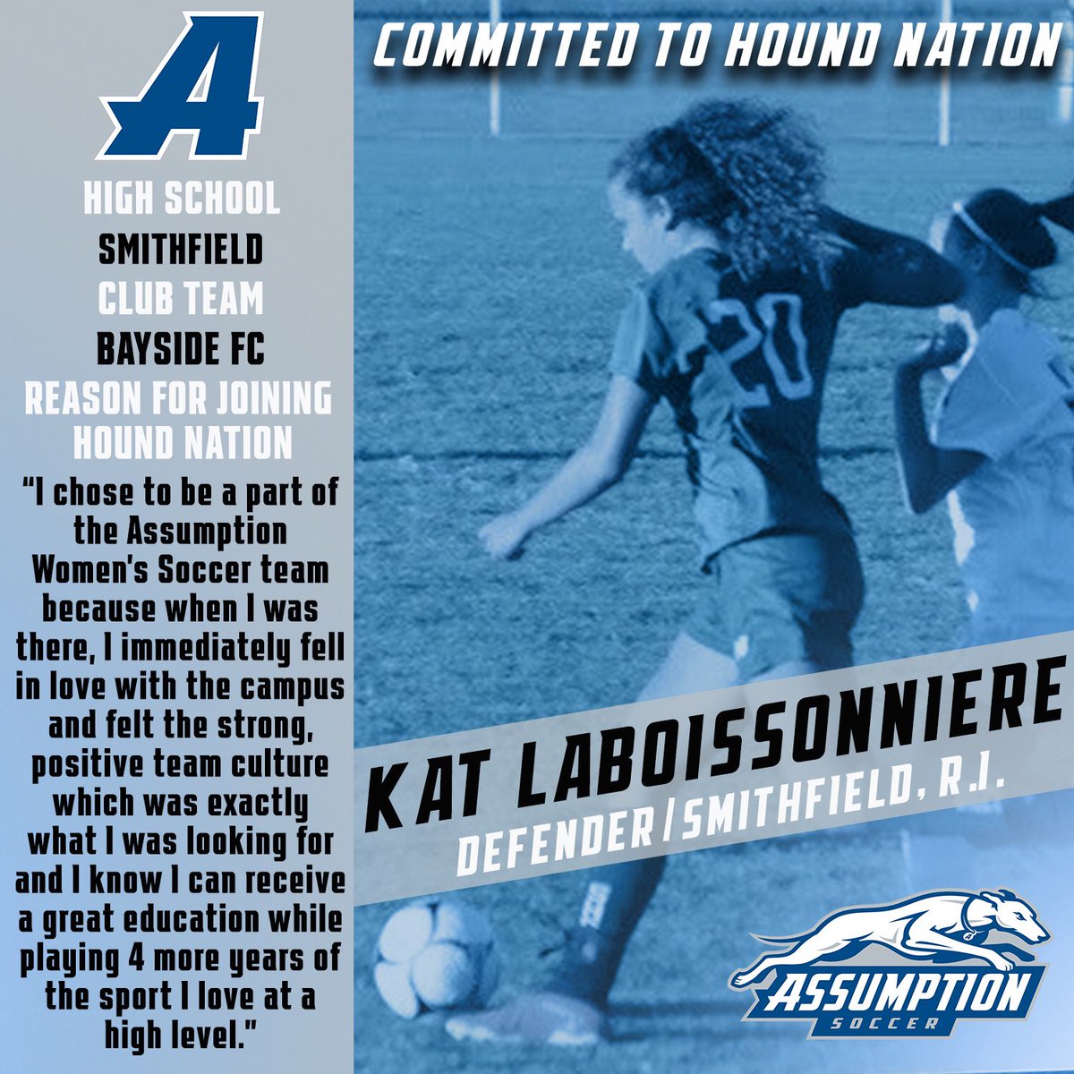 CoachGraceB's tweet image. Next up.. Excited to welcome Kat to #HoundNation 💙 #ClassOf2025 #NationalLetterOfIntent #SigningDay #NCAA #ne10embrace @BaysideFC_RI