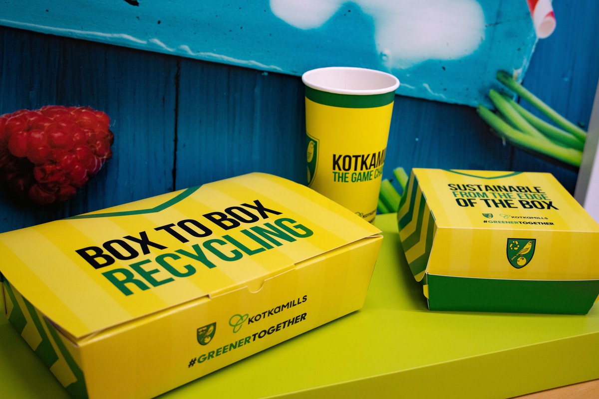 PyrollPackaging's tweet photo. Pyroll ja PackageMedia valmistivat @Kotkamills 'in muovittomasta kartongista takeaway-rasiat ja mukit Norwich City FC:n faneille ottelueväisiin! 👍😁✔
#pyroll #packagemedia #packaging #takeaway #canaries https://t.co/egOcS06hX0