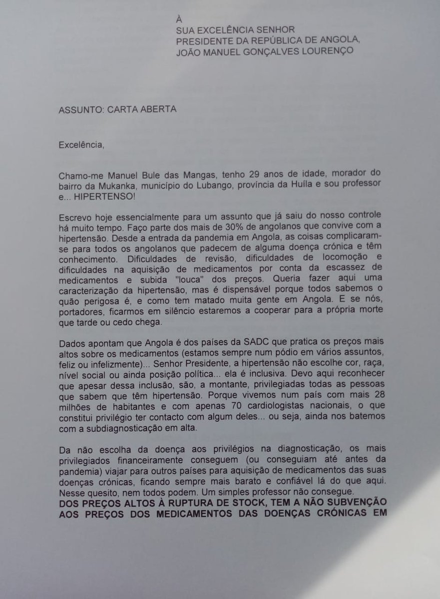 Dasmangas's tweet photo. Senhor Presidente @jlprdeangola, hoje   se negaram a receber a minha carta nos serviços da presidência. A justificafica foi que não estão a receber de cidadãos, apenas documentos INSTITUCIONAIS... Então, sigo essa via para fazer chegar o meu clamor. https://t.co/55yaxF1vgR