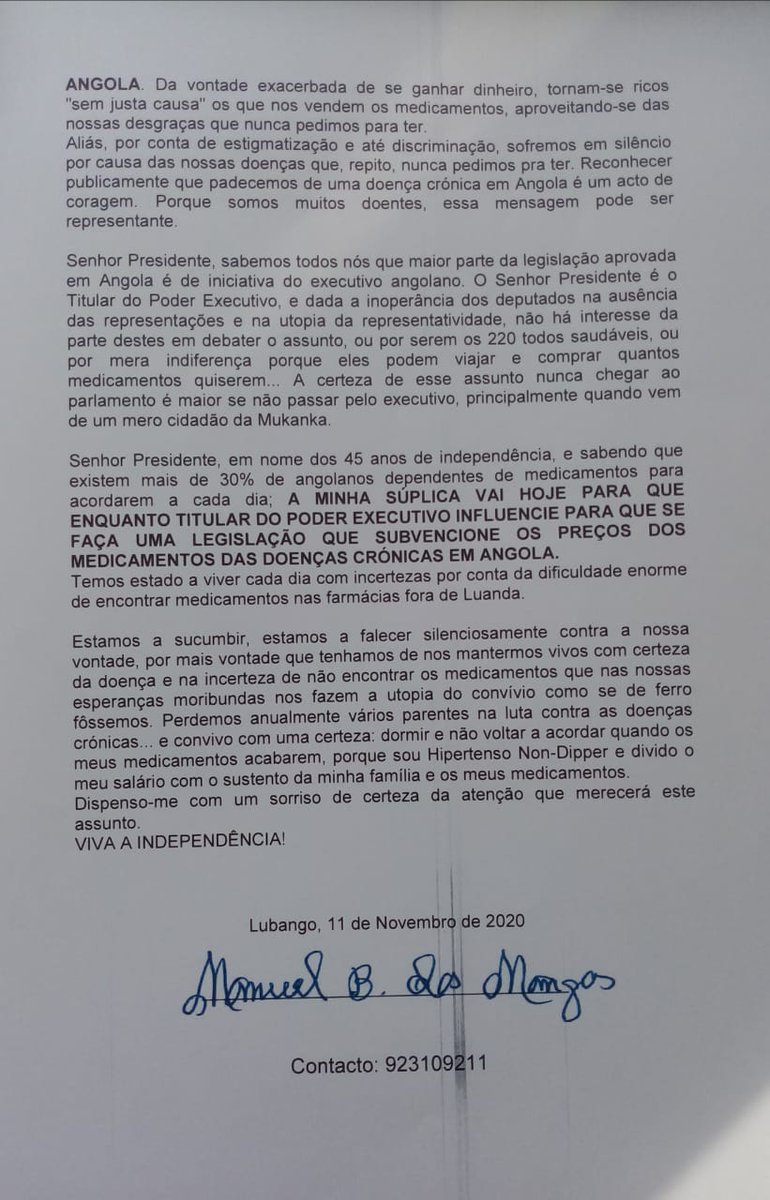 Dasmangas's tweet photo. Senhor Presidente @jlprdeangola, hoje   se negaram a receber a minha carta nos serviços da presidência. A justificafica foi que não estão a receber de cidadãos, apenas documentos INSTITUCIONAIS... Então, sigo essa via para fazer chegar o meu clamor. https://t.co/55yaxF1vgR