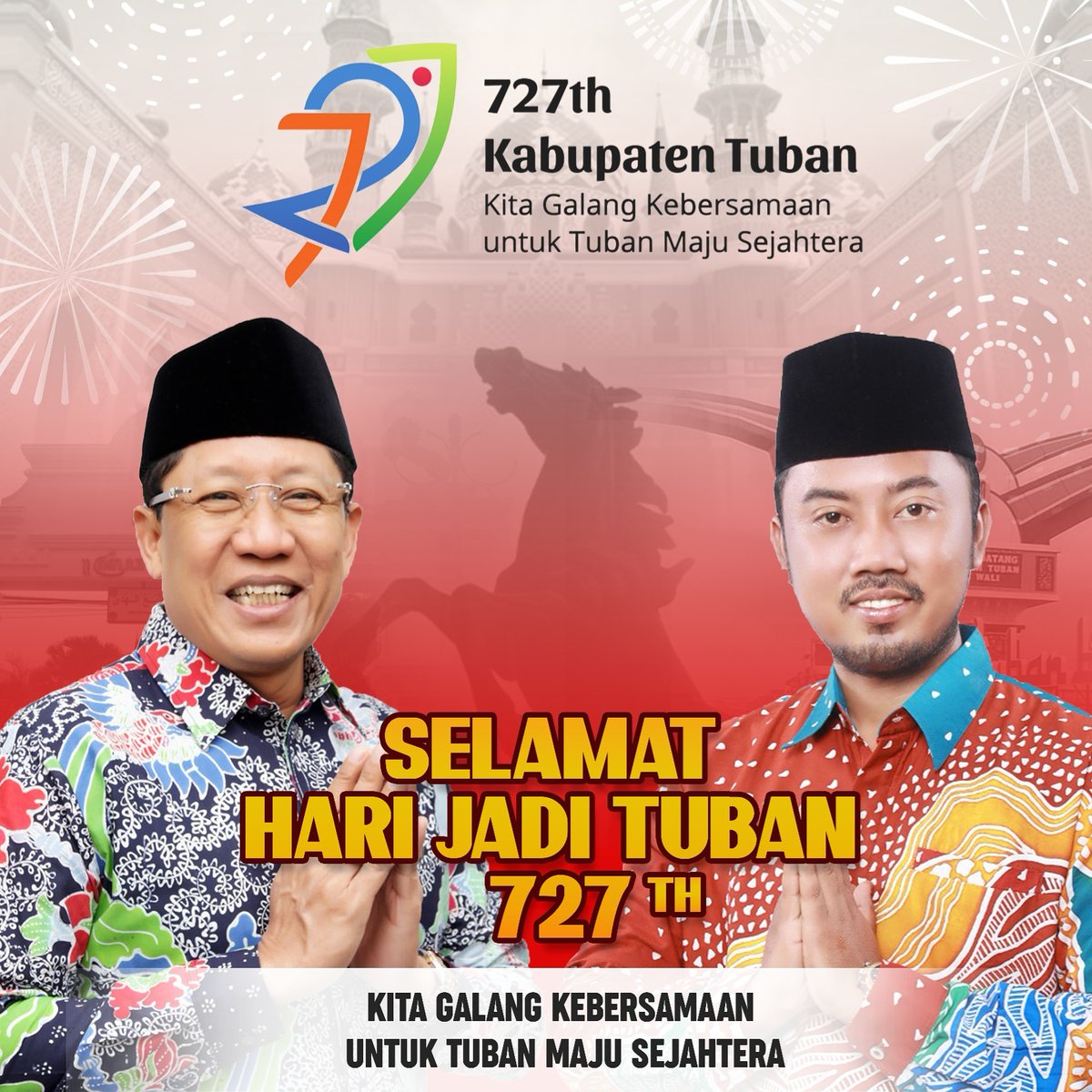 SetiaNegara_TBN's tweet photo. Selamat Hari Jadi Tuban ke 727 tahun. Semoga Tuban menjadi Kabupaten yang lebih baik daripada sebelumnya. Mari kita galang kebersamaan untuk Tuban maju sejahtera.

#harijadituban727
#SetiaNegara
#NomorTeluMenangTotal
#TubanSiap https://t.co/A7kQm56UwX