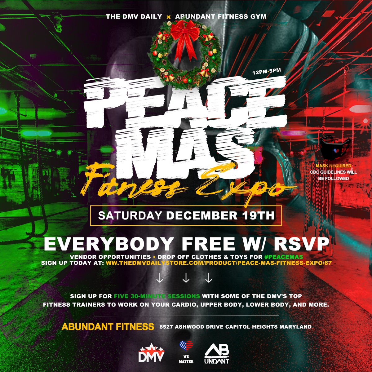 TaeSweizy's tweet photo. Hey DMV, 

We are hosting a FREE FITNESS EXPO on Saturday December 19th w/ Abundant Fitness. The event will also be a TOY and CLOTHES drive to collect for those in need. 

Sign up for free here: https://t.co/aKoPTKWyBh https://t.co/89iS3VvBHj
