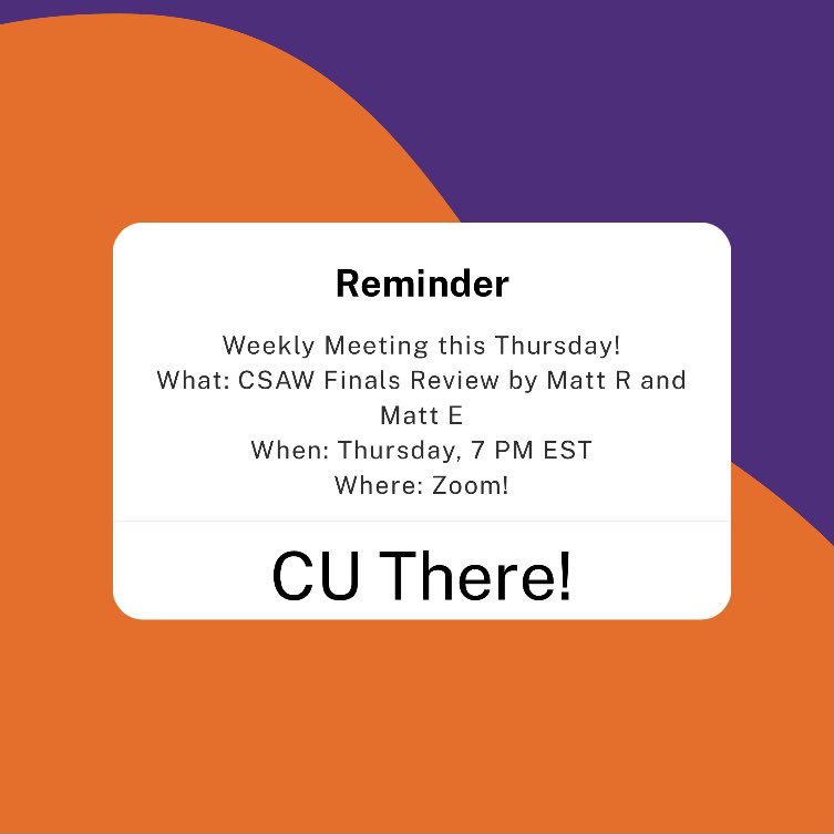 CU_Cyber's tweet image. Hey hackers! Come out to our meeting tonight at 7 on Zoom! @mmaekr and @MEhrnschwender will be presenting an overview of CSAW! This is a great time to ask questions and learn about skill applications! CU There!