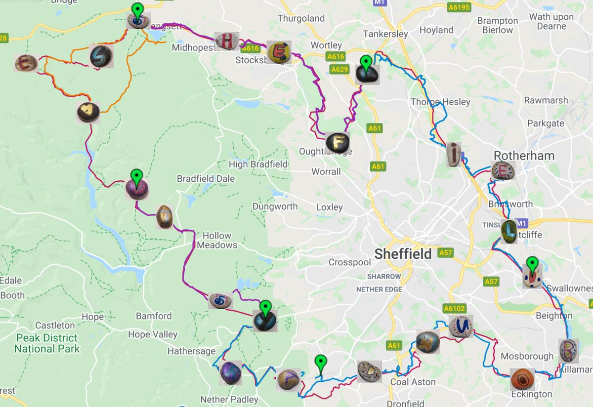 lubluw's tweet photo. Half term mission and #covidadventure to #livelovelocal @theoutdoorcity; >120km following Sheffield boundary through suburbia, industrial estates, nature reserves, moors &amp; crags in 🌧️, 💨and a dash of ☀️. 6km-ish we planted a painted letter stone - can you find them?
#lifeisgood https://t.co/lD2hHdvStZ