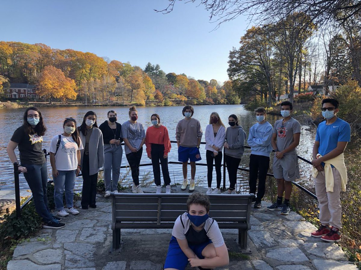 NorthLearns's tweet photo. Ms. Kavanaugh and Mrs. Doyle brought their AmStuds class to Bulloughs Pond.  A little bit of Thoreau and some community building!  Great Stuff!!  #nnhstigers #newtonma #newtonmassachusetts #newtonnorthhighschool https://t.co/aRoEMMOUIi