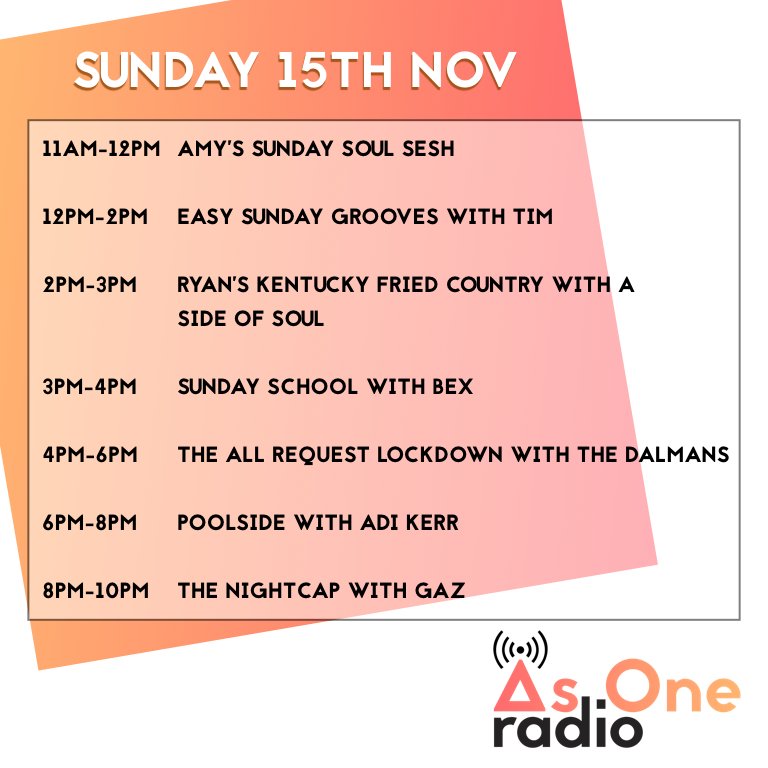 Listen up listeners! This weekend's banging schedule is up! See you from 6pm on Friday at asone.radio 🎉