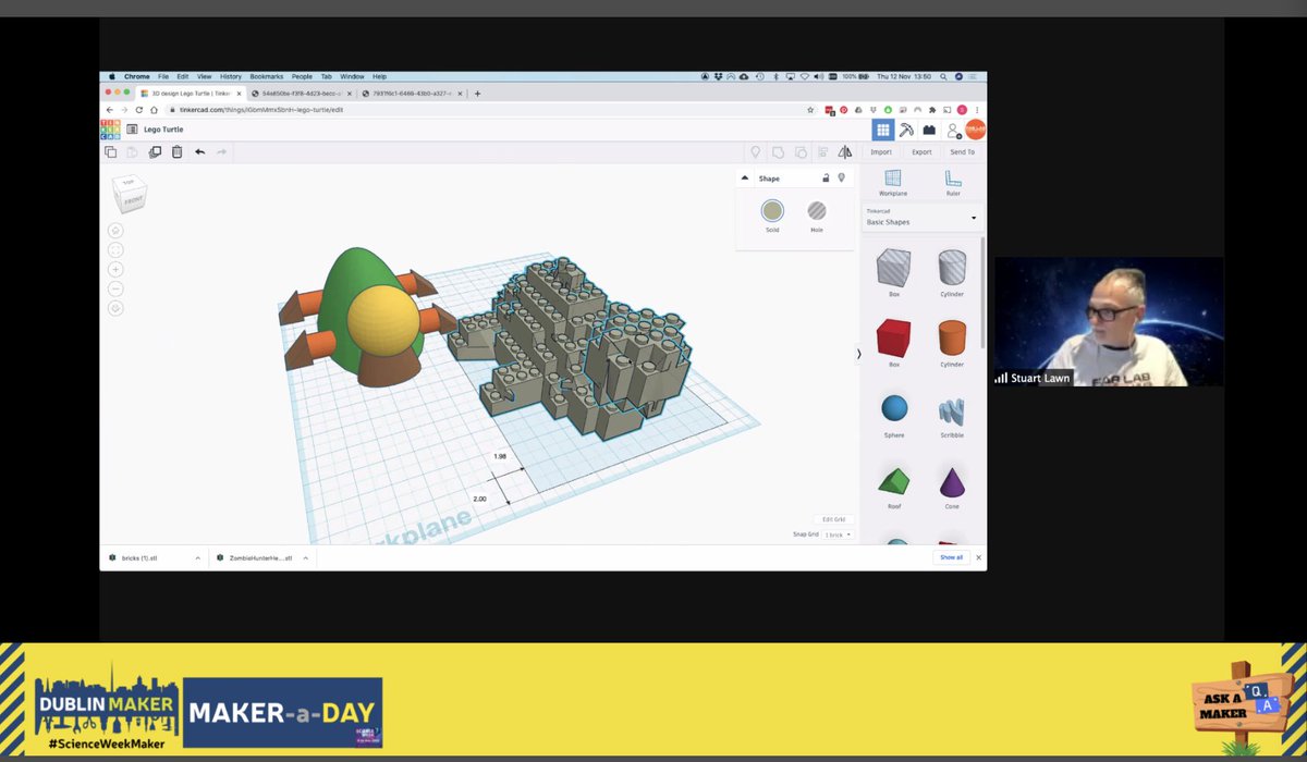 DublinMaker's tweet photo. Importing #LEGO STL into @tinkercad. #TinkerPowers 
🔴 Any #3Dmodelling/#3DPrinting questions, pop them on live-chat on https://t.co/aZE75yTbBP #ScienceWeekMaker #ScienceWeek #MakerADay @scienceweek @FabLabMH https://t.co/UiI2Y347Ph
