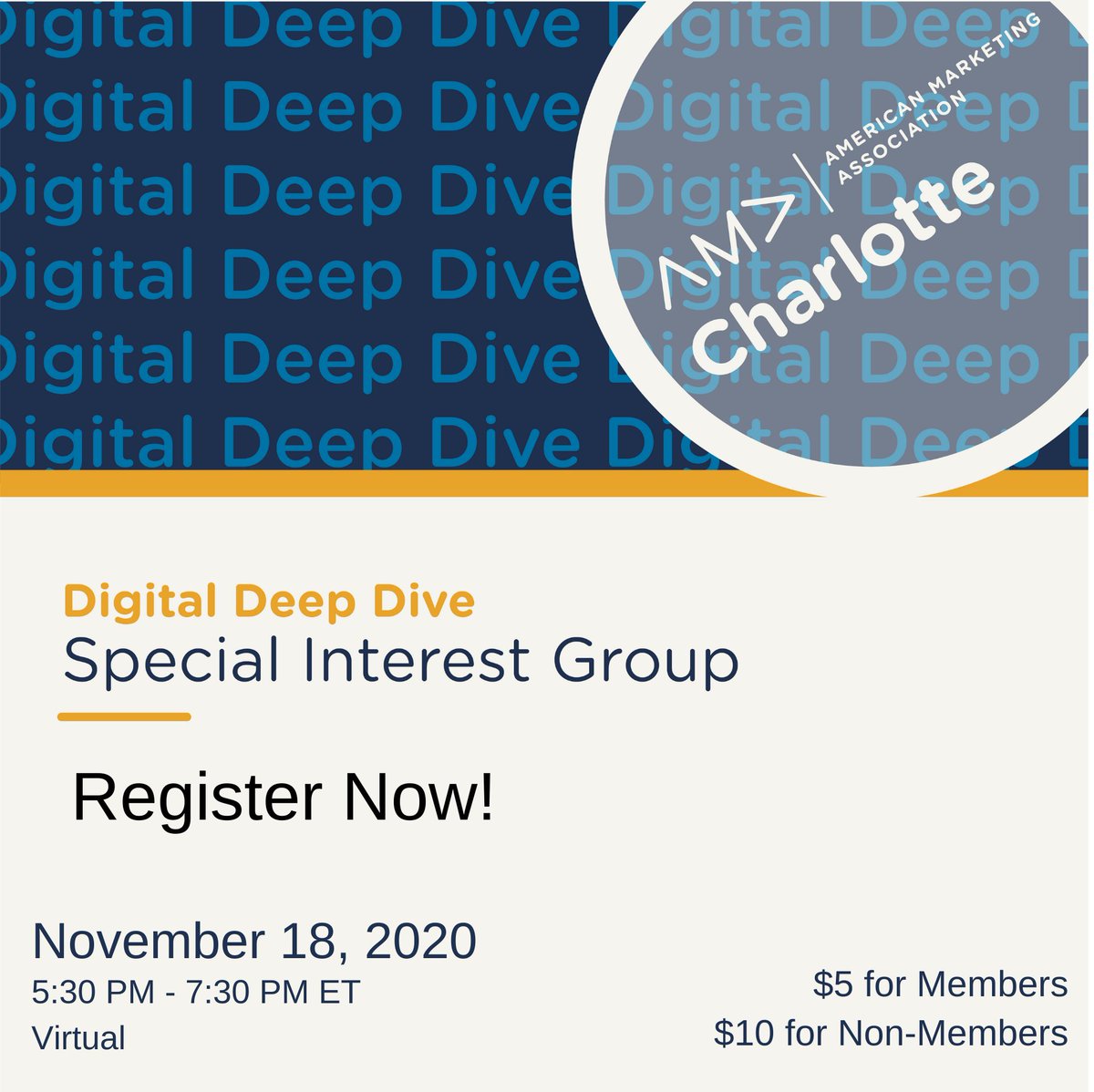 charlotteama's tweet photo. Join the AMA Charlotte for November's Digital Deep Dive! We will cover the top types of content marketing for a more engaged audience. Register at this link: https://t.co/aN2vN4vicP
#AMACLT #AMA #DigitalDeepDive  #contentmarketing https://t.co/ZKp83ALjku