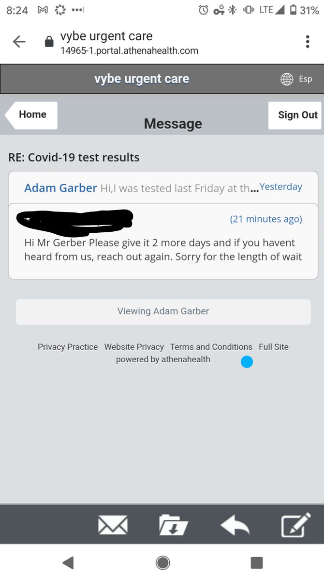 AdamGarber's tweet photo. It has been 6 days since I I was tested for #COVID19 by @vybecare. I'm was just told to wait 2 more days. #MoreTests #FasterTestingNow https://t.co/O03vrk2D5I