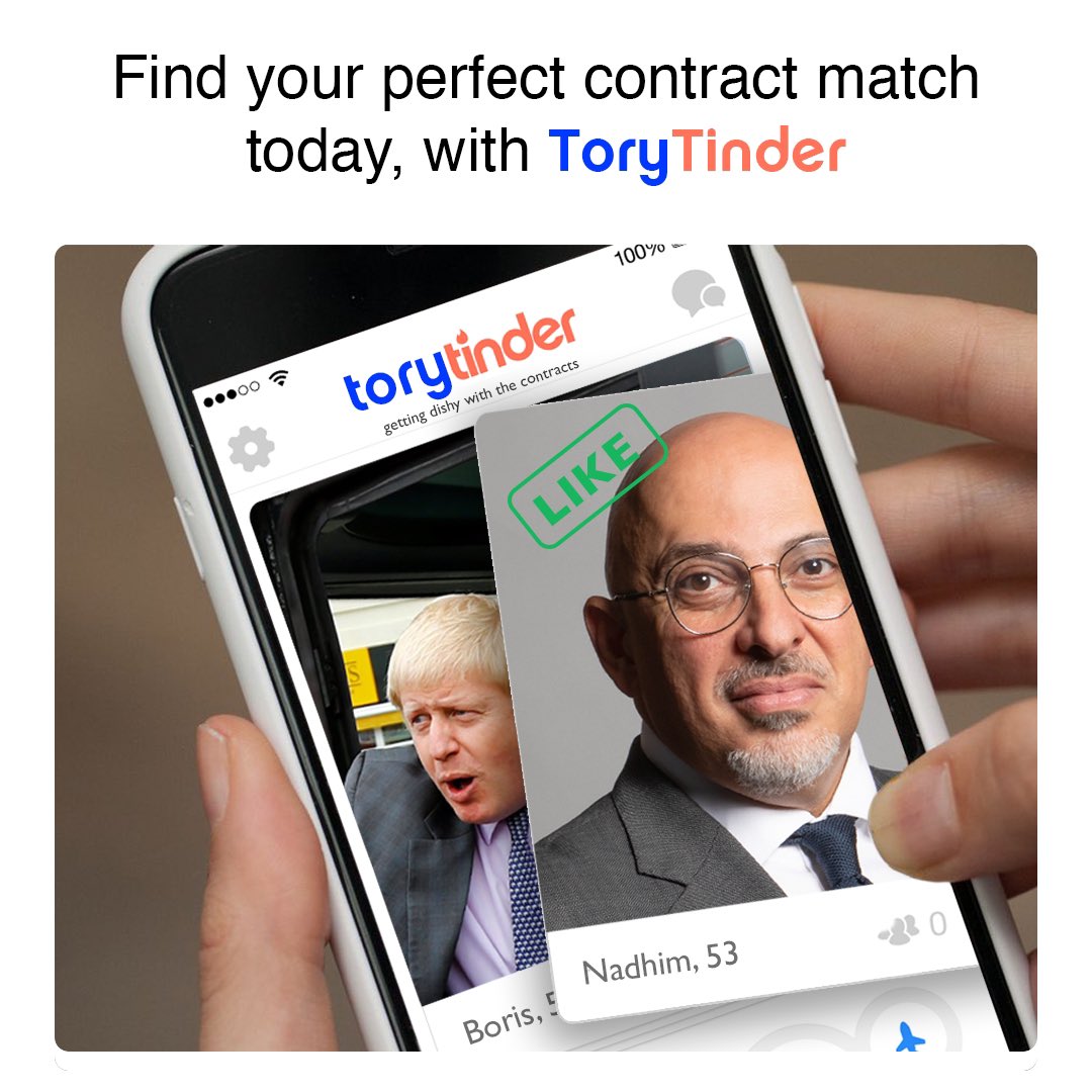 Seems like the only way to get a contract these days... #torytinder #itswhoyouknow

#UKPolitics #COVID19 #BorisHasFailedBritain #tenderbender #tinder #satire