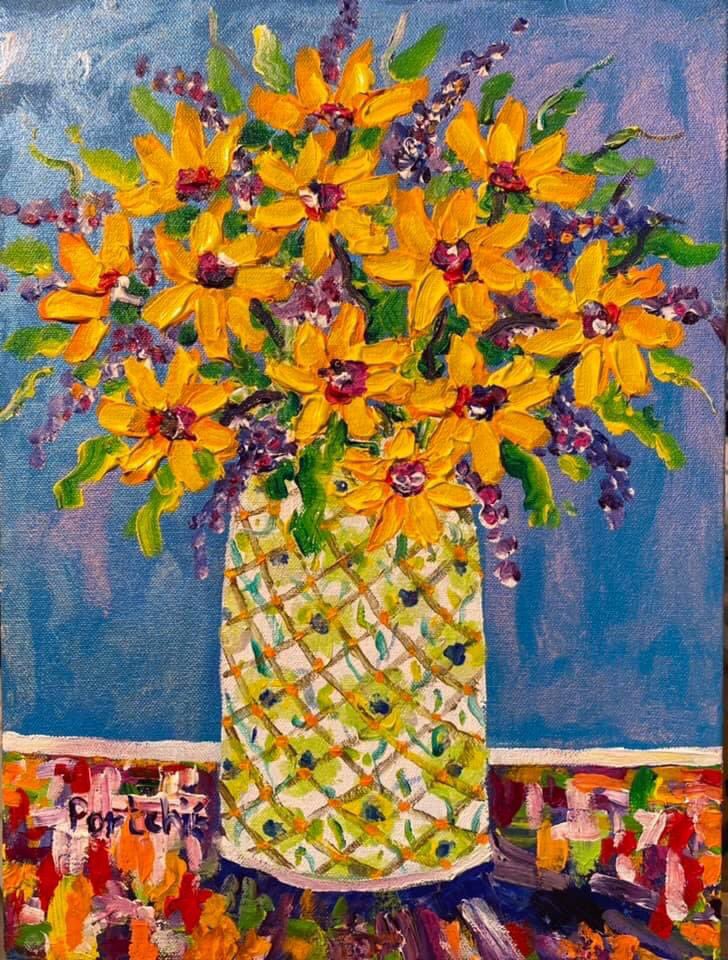 IamPortchie's tweet photo. Yellow daisy’s with purple sage 300 x400 mm unframed. Available/beskikbaar @IamPortchie #portchie #art #stellenbosch https://t.co/feAh5RsCvd