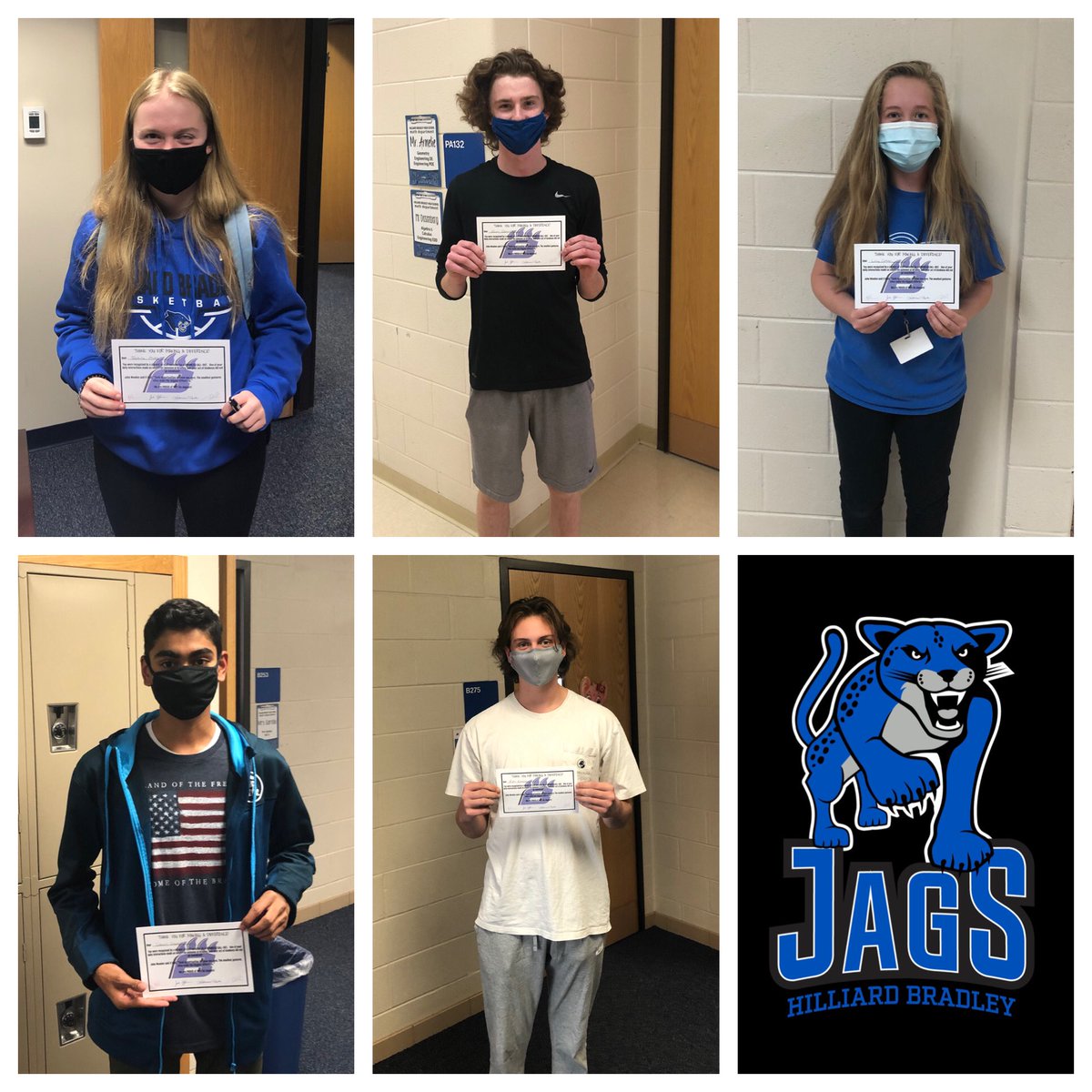 BradleyHS's tweet photo. These students were recognized by a student or staff member for a Kindness Call-Out! We are proud of our Jaguars for spreading kindness in their daily interactions and making a difference at HBHS! #BCLAW Go Jags! 🐆 https://t.co/SGotApeTOp