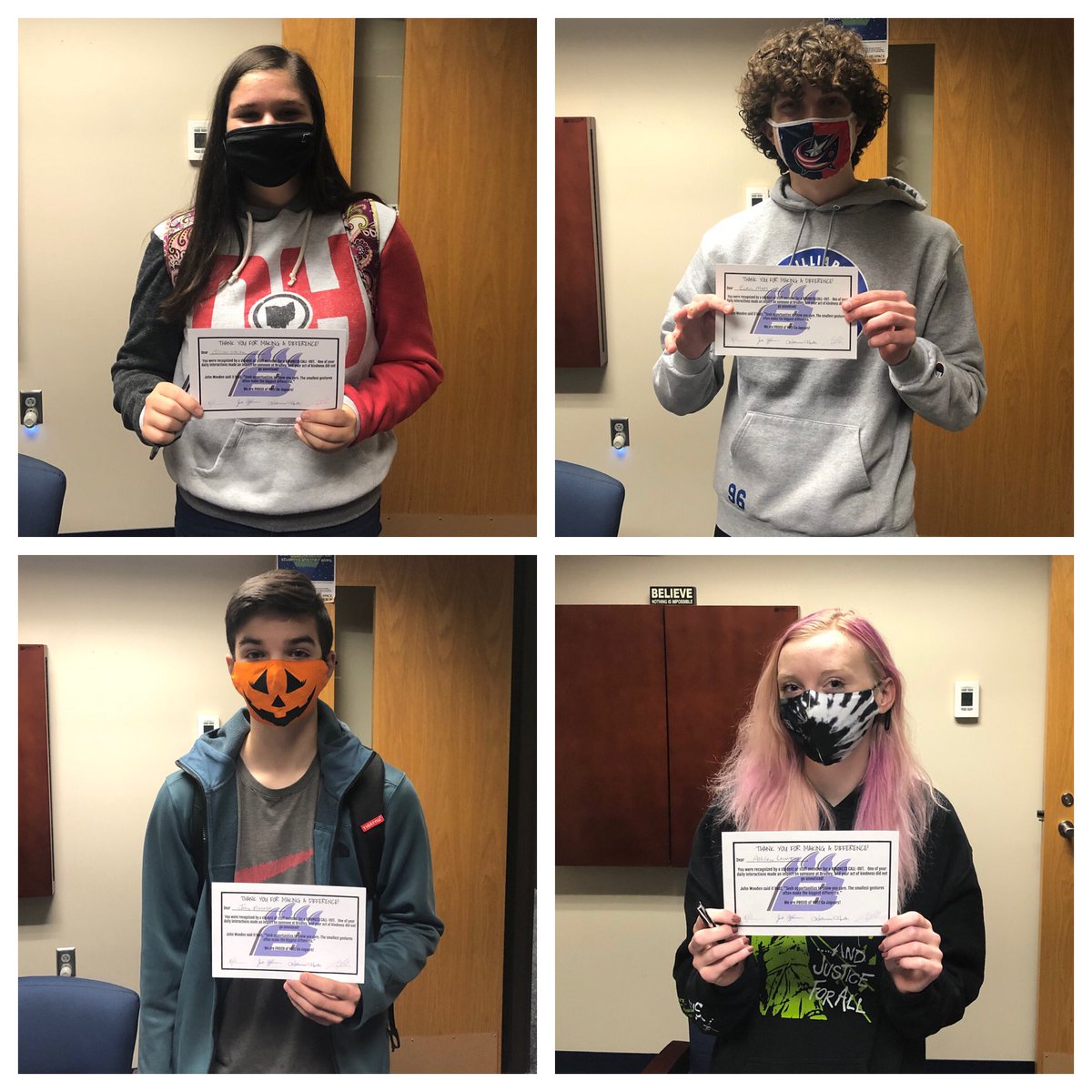 BradleyHS's tweet photo. These students were recognized by a student or staff member for a Kindness Call-Out! We are proud of our Jaguars for spreading kindness in their daily interactions and making a difference at HBHS! #BCLAW Go Jags! 🐆 https://t.co/SGotApeTOp