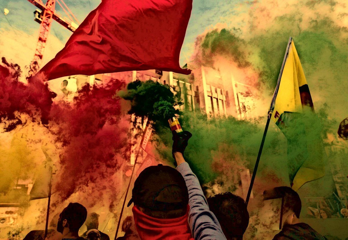 Around the world, the action week has creatively shown that the achievements of the  #Rojava revolution must be defended! Here's a thread on recent developments and the importance to continue organising, uniting struggles and taking actions! Please spread #RiseUp4Rojava 1/13