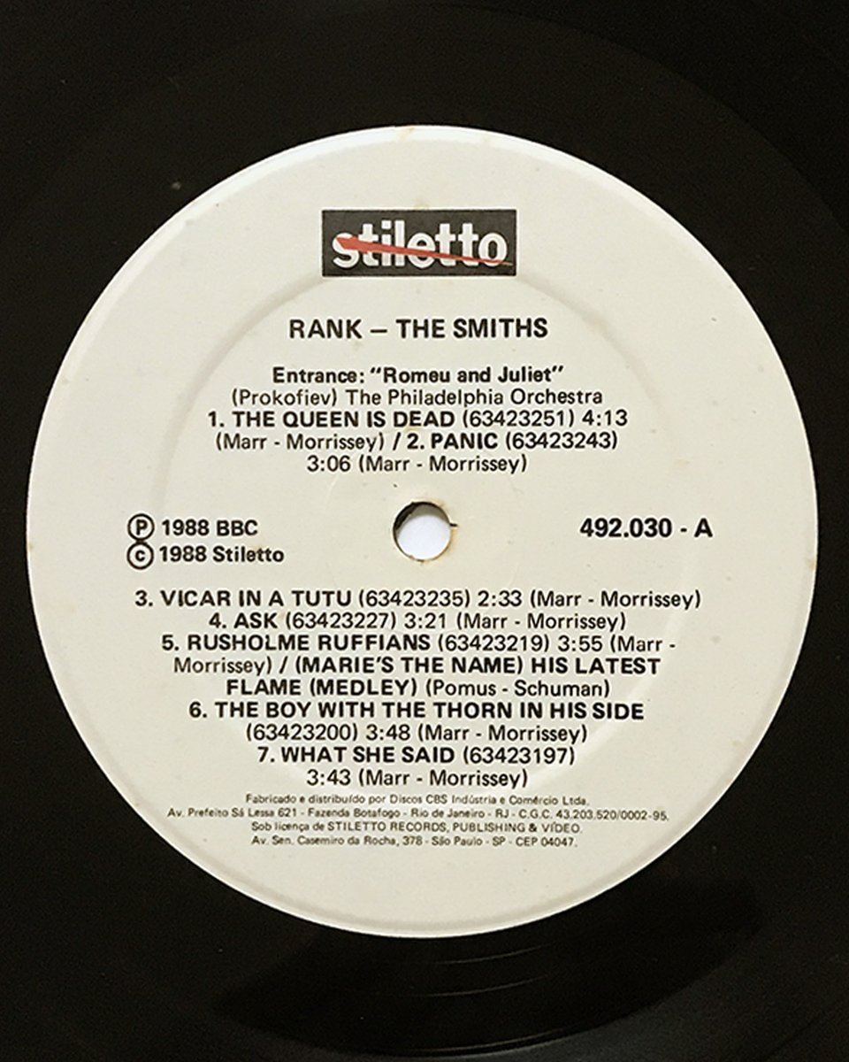 nishi03050305's tweet photo. The Smiths -
Rank - Stiletto Brazil 1988 LP
• BMG Ariola edition (230.4003)
• CBS edition (492.030)
#SmithsComparisons #TheSmiths #Morrissey #Stiletto https://t.co/W1NemMhgRR