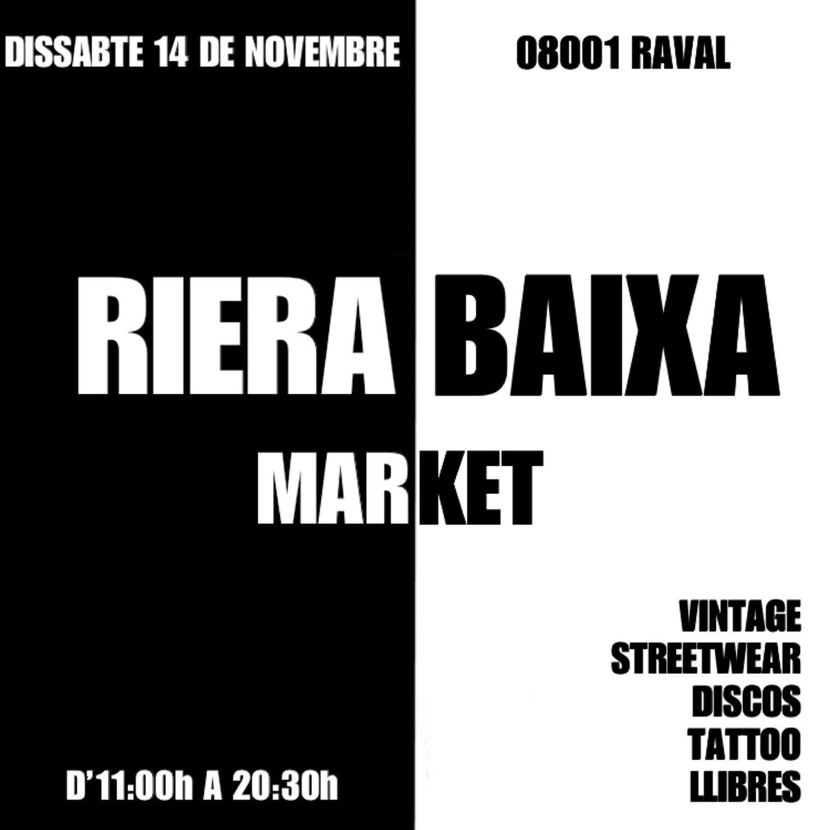 AccioRieraBaixa's tweet photo. ⚫️⚪️RIERA BAIXA MARKET⚫️⚪️

⚫️Dissabte, els petits comerços de Riera Baixa sortim al carrer! Amb una selecció de vintage, streetwear, discos, tattoo, llibres... i molt més!

⚪️El petit comerç forma part de la singularitat del teu barri i és bàsic pel seu teixit social. Cuida’l! https://t.co/N8xQT3i8AX