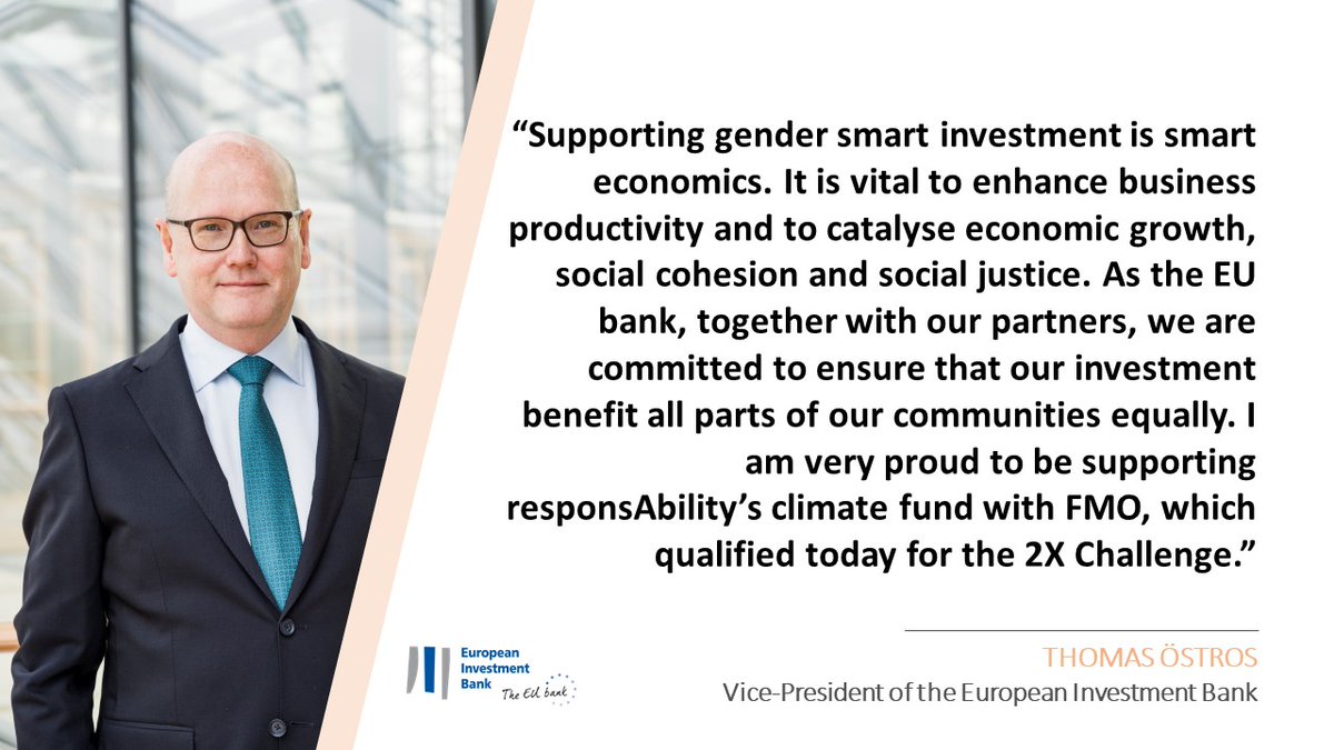 EIB's tweet photo. News from #FinanceinCommon2020➡️#Climate Fund @responsAbility_ qualifies for the #2XChallenge! W/ EIB &amp; @FMO_development support, the fund commits to apply #gender lens to its investments, esp. in energy sector, which counts only 32% of 👷‍♀️in its workforce https://t.co/ozZ4KTp5mv https://t.co/UaPhwBd8il