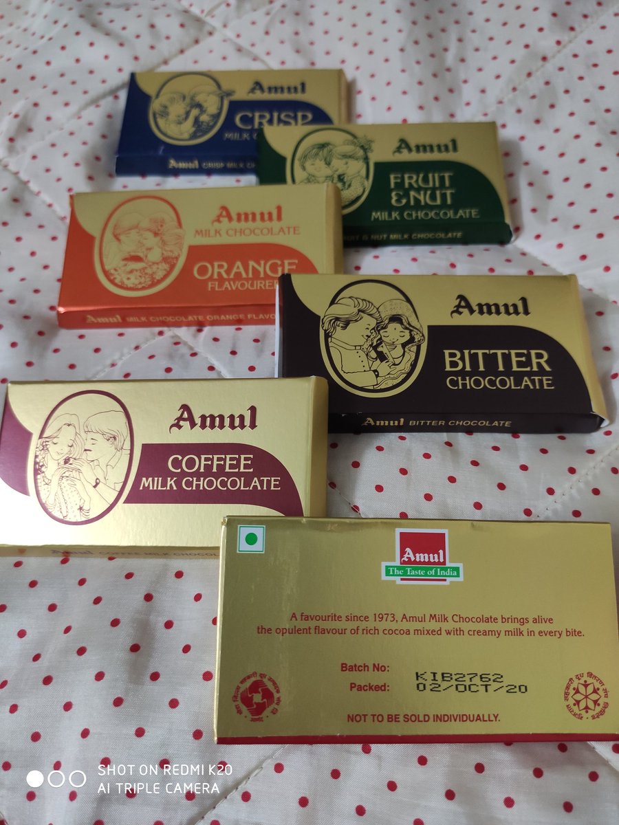 Pooooja's tweet photo. Boy! These make me happy 😋 #amulclassics #nostalgia #since1973 #thebest #chocolate @Amul_Coop https://t.co/vggzbdNINe