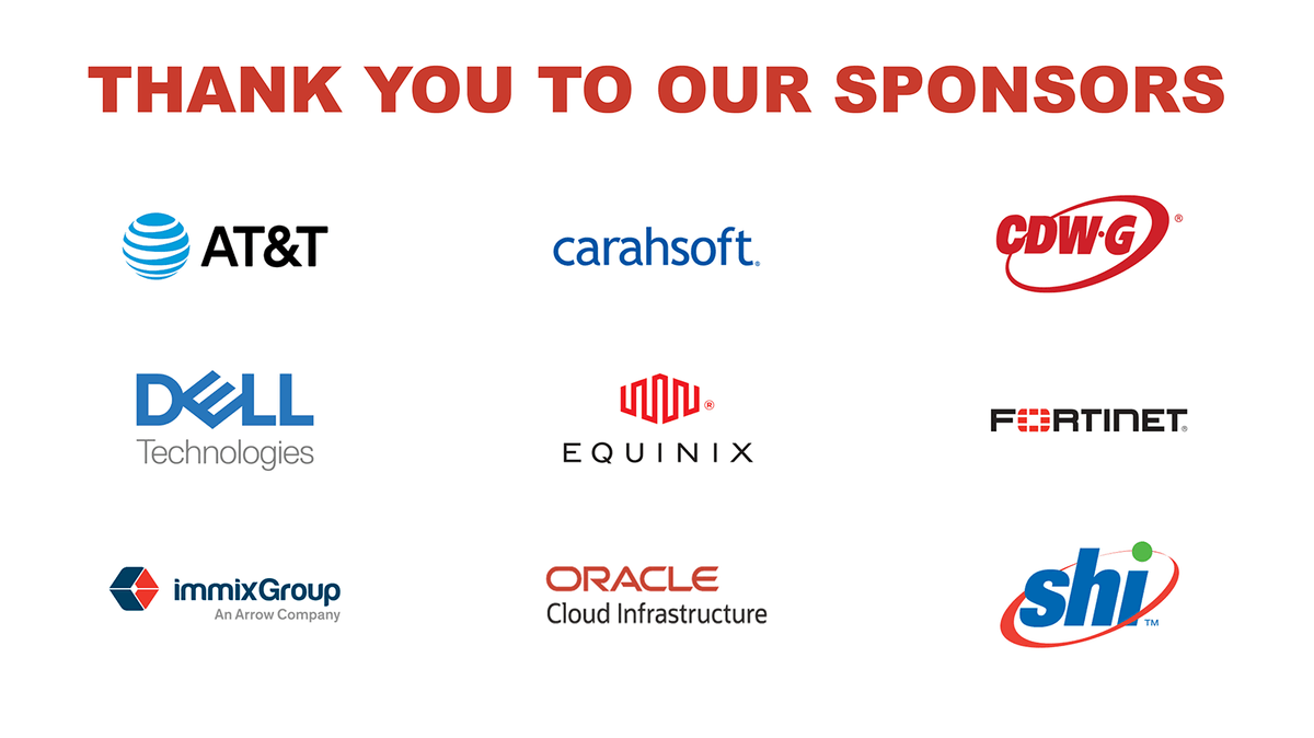 fedscoop's tweet photo. Thank you to the #FortinetSecuritySummit sponsors! Diamond: @ATT, @Carahsoft, @CDWCorp, @Equinix, @DellTech, @immixGroup_Inc, @SHI_Intl // Gold: @OracleCloud https://t.co/VOuelBjCbS
