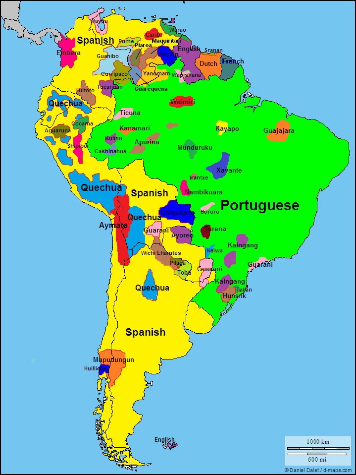 ニホニウン 南米の言語地図 先住民言語が追いやられているなぁ