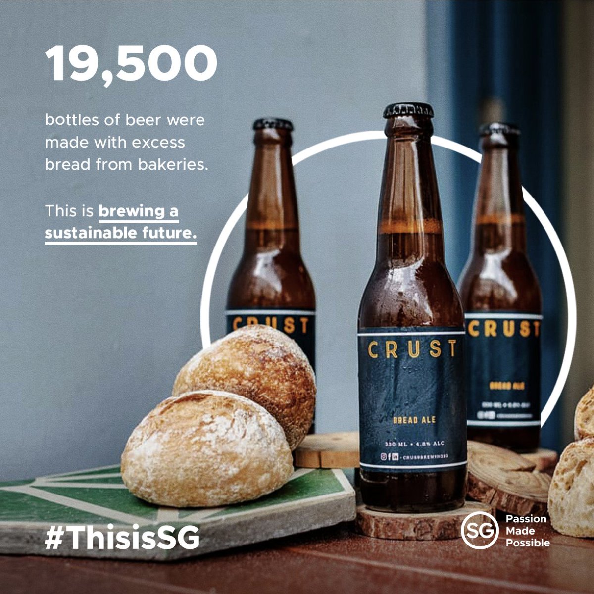 #ThisisSG: 19,500 bottles of beer brewed by CRUST, who turn excess bread into beer. Some notable brews include the ‘Beerguette’ &amp; even a Kaya Toast stout! Founders Travin Singh and Ben Phua launched CRUST last yr with the intention of reducing global food waste by. 🥖🍻🙌