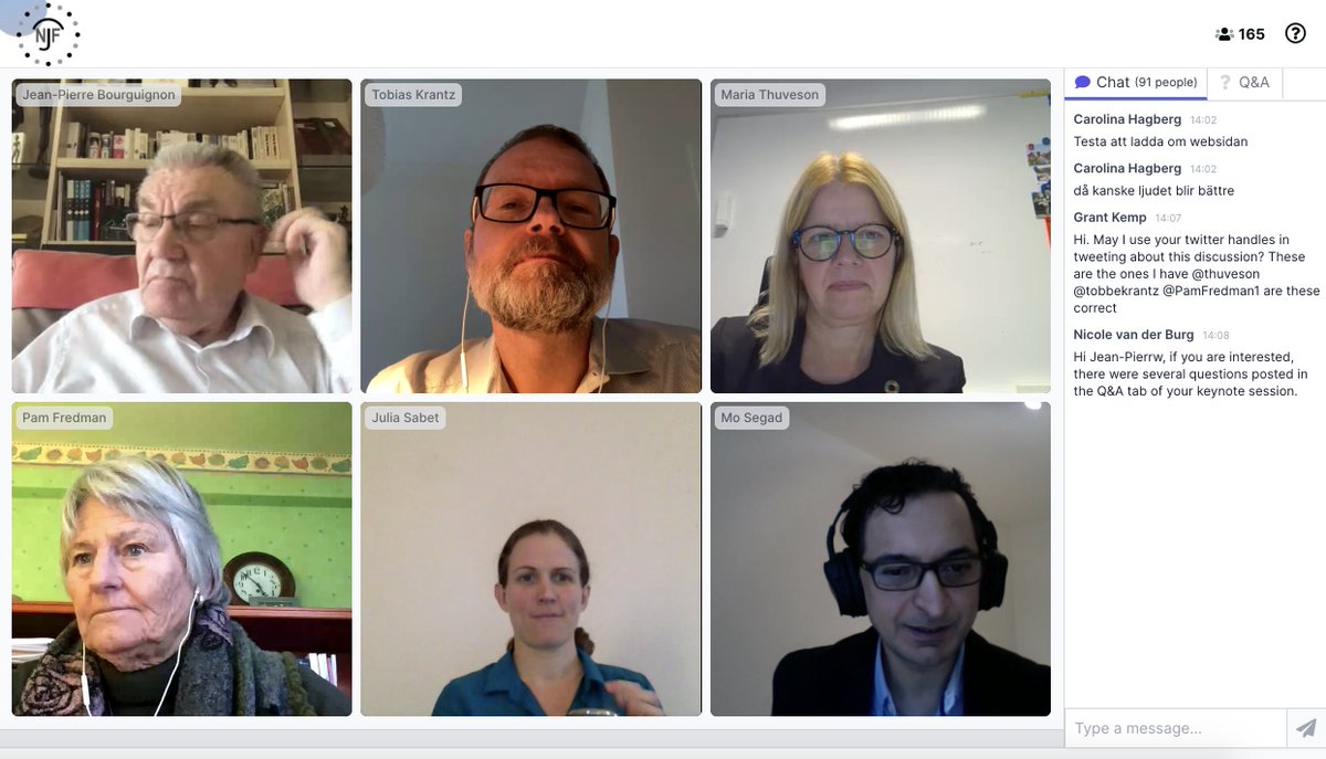  #NJFconference2020A panel discussion including JP Bourguignon and  @thuveson  @tobbekrantz  @PamFredman1 discusses “What is our future?”Brilliantly moderated by Julia Sabet ( @orebrouni, can’t find her handle) who was not afraid to ask the right questions! @NJFSweden