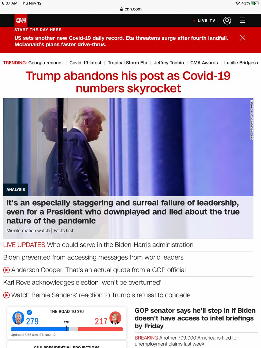 JoTBizMD's tweet photo. And he thought the media would stop talking about #COVID19.
People are dying.
Hospitals are out of beds. Staff are sick. Which means we can’t treat anyone else WITH anything else.  
#BidenTransition can’t come soon enough. https://t.co/I7L8F9Mpmi