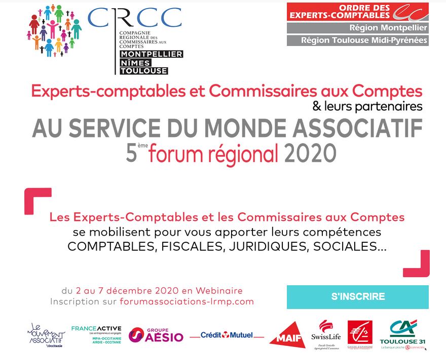 LeMouvAssoOcc's tweet photo. 📢Les professions d'expert-comptable et de commissaire aux comptes, en partenariat avec @LeMouvAssoOcc @franceactive le 5ème forum régional des #associations du 2 au 7 décembre 2020 ! Infos et inscription : https://t.co/5YxbEfTetH https://t.co/pNdWaWFfbn