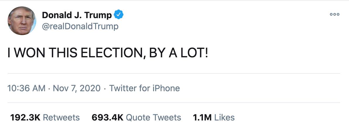 A number of people in my circles are convinced of Trump's claim that he won and that his opponents are using fraud to rob him of his election win.A few things to consider in light of this claim: (1/9)