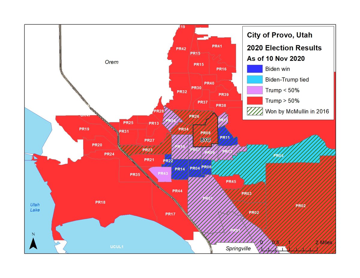 3. Map #2 of 2020 results plus overlay of precincts won by  @EvanMcMullin in 2016, who endorsed  #BidenHarris in 2020