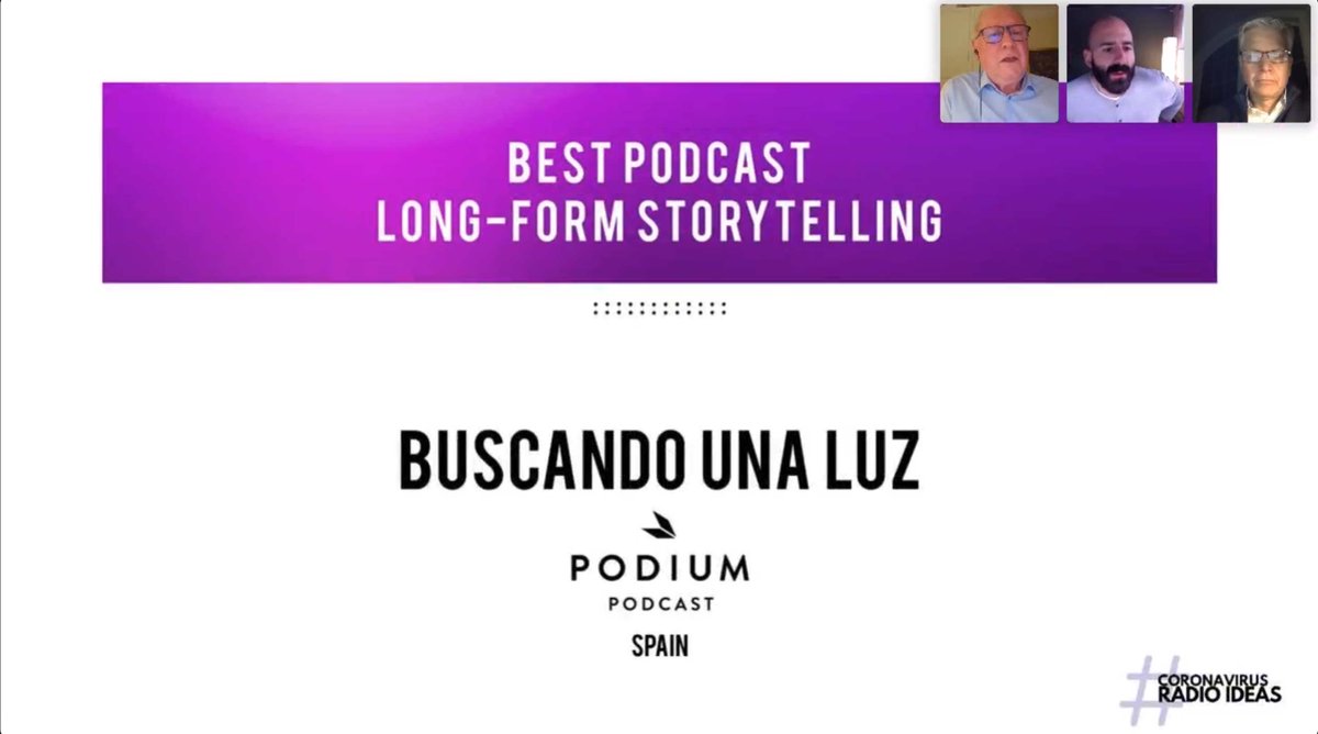 izuzquiza's tweet photo. Se acaban de anunciar los “Coronavirus Radio Ideas Awards”, un premio europeo convocado por @RadiodaysEurope a las mejores ideas radiofónicas durante la pandemia. Y #BuscandoUnaLuz ha sido premiado como mejor podcast de formato largo. Mil gracias. https://t.co/3k4iRnpm7H
