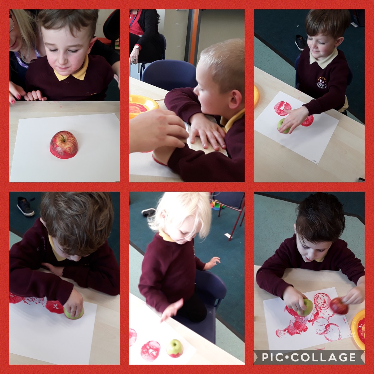 YsgolPenCoch's tweet photo. #purpleclass this week have been creating poppy pictures for Remembrance Day. We have used an apple to print our poppies https://t.co/15PpyrKlhg