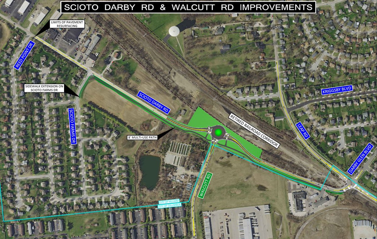 HilliardGov's tweet photo. Hilliard City Council approved construction on Scioto Darby and Walcutt roads that will add a roundabout at Walcutt Road and multi-use path on Scioto Darby Road between Scioto Farms Drive and Leap Road. https://t.co/R2IZuzQ4tN https://t.co/i30vySLiTL