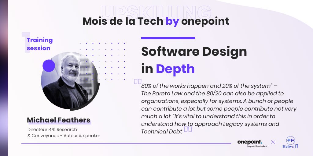 Merci <a href="/mfeathers/">Michael Feathers</a> pour sa formation et la 1ère du Mois de la #Tech by <a href="/onepoint/">Onepoint</a> x <a href="/HEIWA_IT_Paris/">HEIWA-IT</a>. 4 sessions d’une très grande qualité, des retours d’expérience précieux et de nombreux conseils pour nos experts - ow.ly/5RXf50CiH81