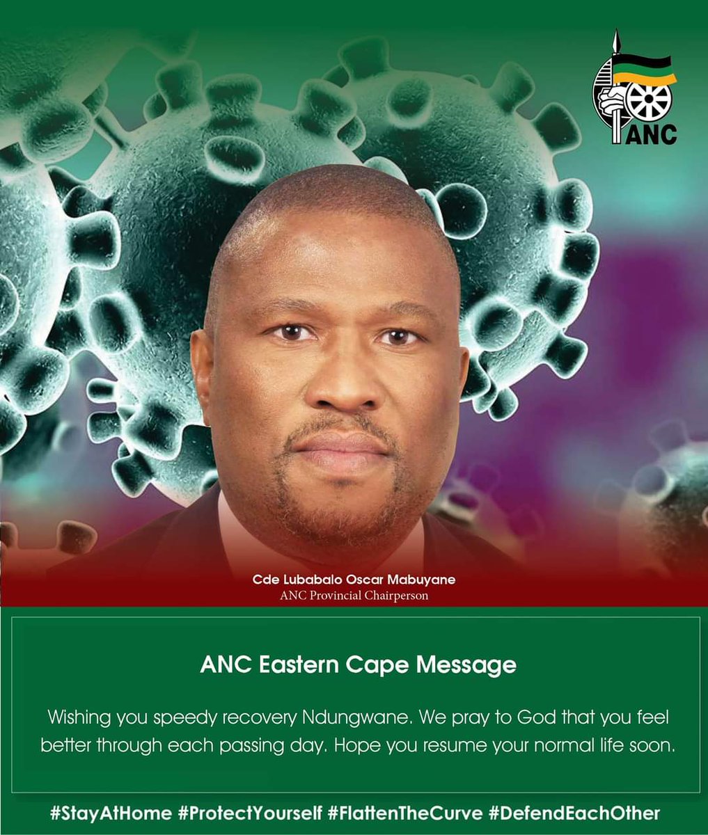ANCECape's tweet photo. ANC EC Provincial leadership wishes Cde Mabuyane speedy recovery and hope he will resume his normal life.
@MYANC 
@OscarMabuyane 
@LulamaNgcuka 
@BapsMhlaba 
@pearlido 
@Jamilogy 
@mfundozs 
@mdantsanekas 
@tassarawilson https://t.co/ipNKJJ6v3F