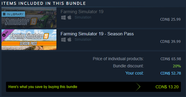 Thalasi's tweet photo. Hey @farmingsim @AskGiants can those of us that already own Farming Simulator 19 not purchase the new Season Pass separately on Steam? Are we forced to purchase the base game again?  If so, why? Similar questions have been asked on the forums and have not received an answer. https://t.co/F8YFeA7zDk