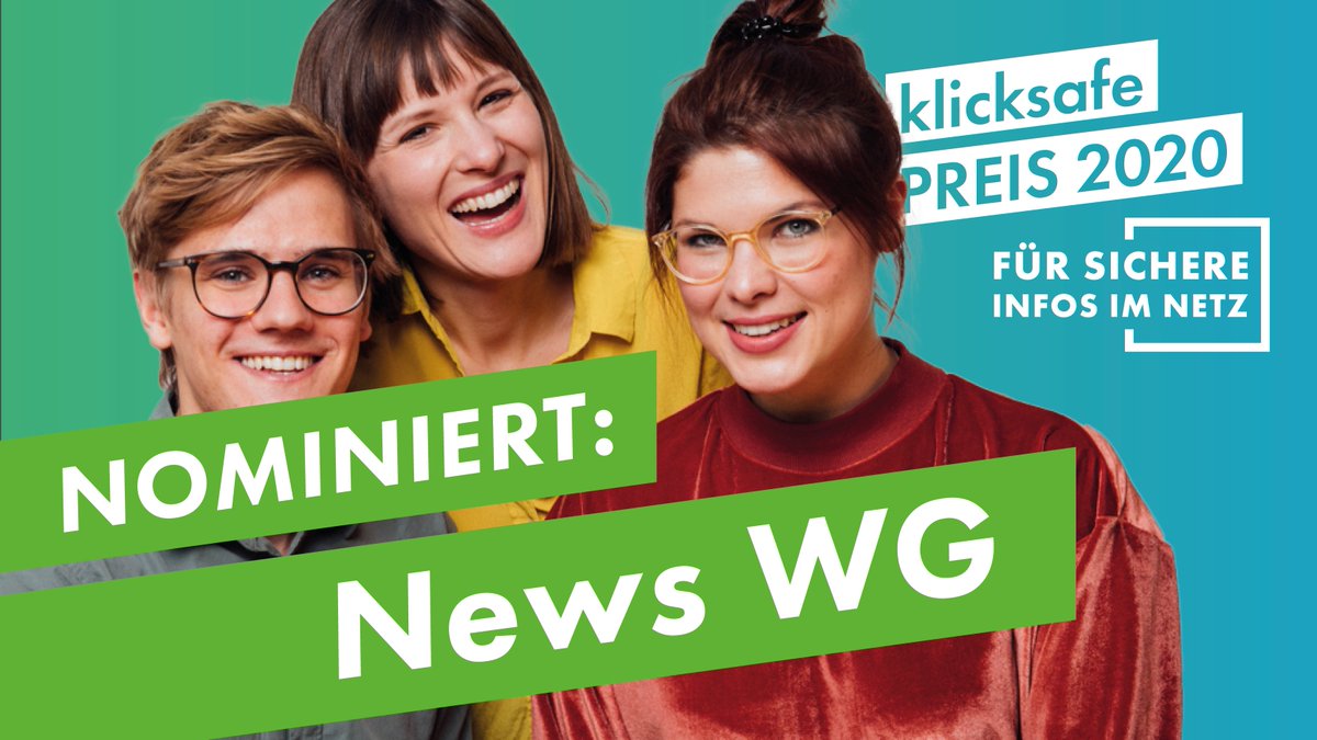 klicksafe's tweet photo. Nominierung Nummer 3: die News WG! Alle für den #klicksafePreis2020 - #FuerSichereInfosImNetz nominierten Projekte und unser neues Online-Voting findet ihr hier: https://t.co/K5CG7hwekf https://t.co/Gvv8BWFKsJ